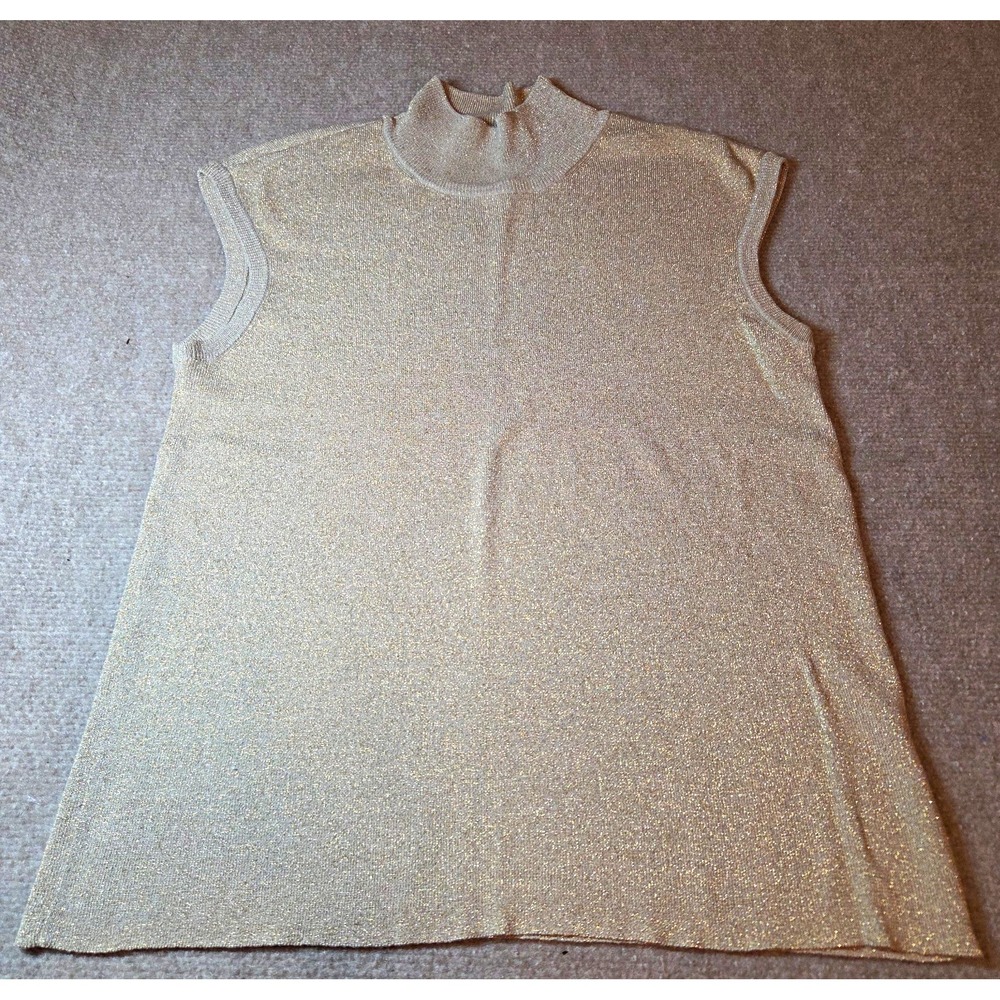 Coldwater Creek Gold Metallic Silk Blend Mock Neck Shell Top Size M